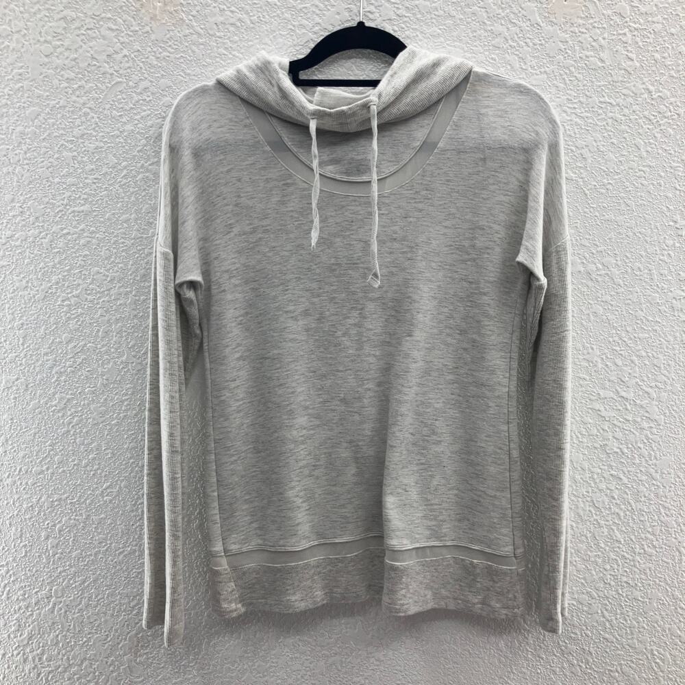 Yogalicious Gray Lightweight Mesh Trim Crossover Back Long Sleeve Hoodie Shirt